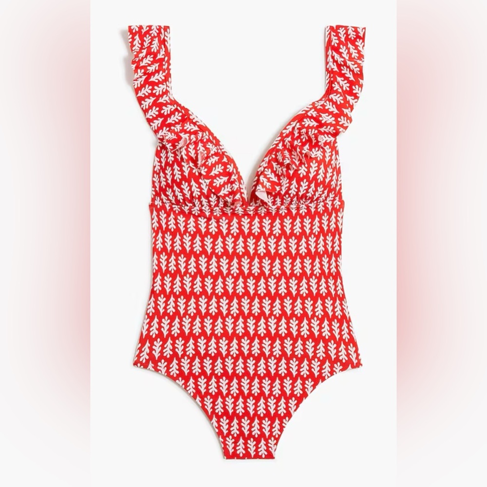 J. Crew - NWT - Floral ruffle-shoulder V-neck one-piece swimsuit - Size M